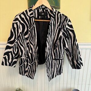 H&M 12 Zebra Print 3/4 Sleeve Open Front Blazer Jacket Cotton/Polyester